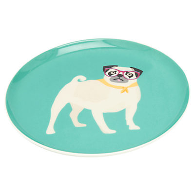 Joules Pug Single 22cm Side Plate, Aqua Joules Pug Single 22cm Side Plate, Aqua
